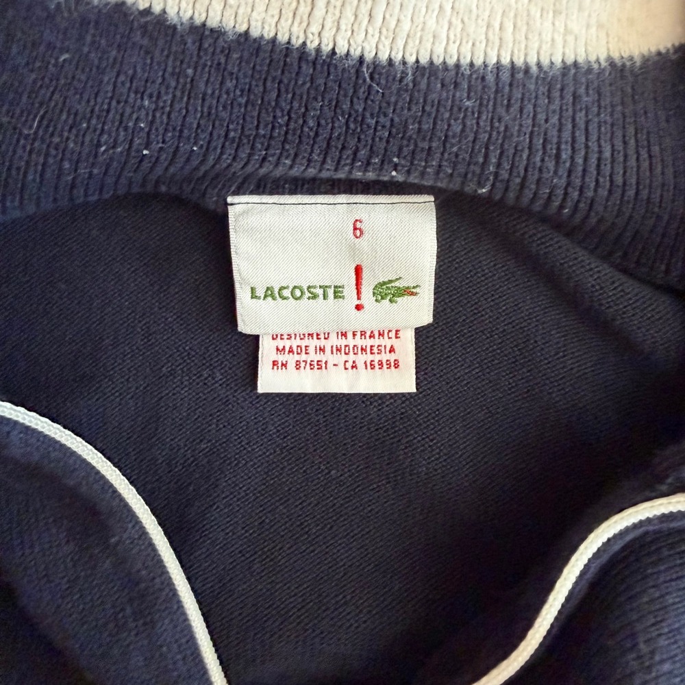 Lacoste Mens Navy Blue 100% Cotton Quarter Zip Stripe Sleeve Sweater Size xl 6 L - Picture 6 of 6